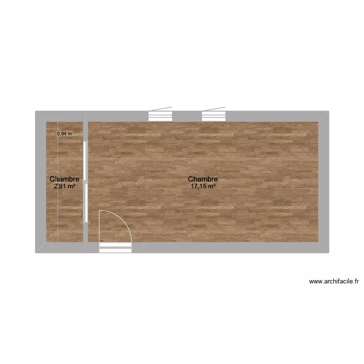 Chambre PO. Plan de 2 Pièces et 20 m²
