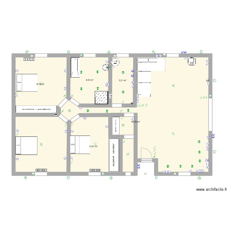 tonini. Plan de 5 pièces et 107 m2