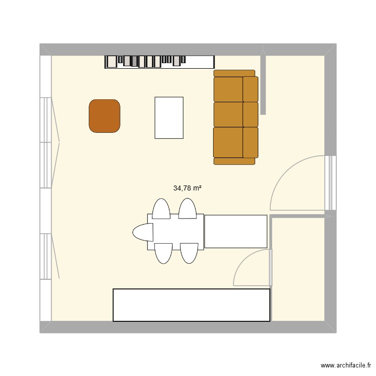 salon. Plan de 1 pièce et 35 m2