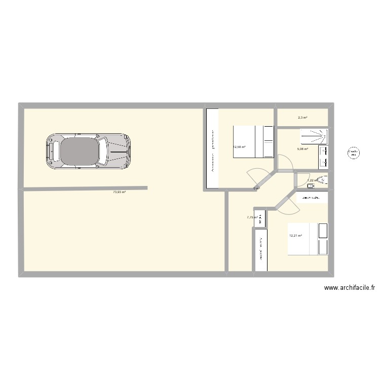 maison deux chambres avec garage. Plan de 8 pièces et 115 m2