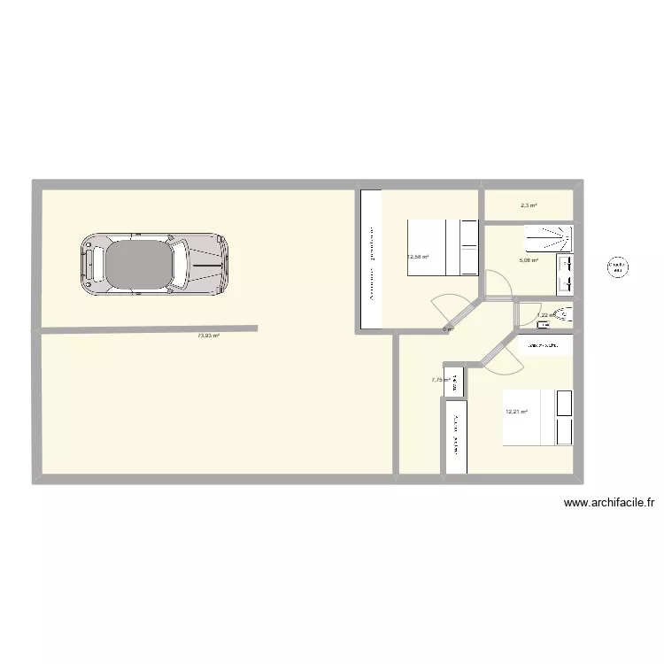 maison deux chambres avec garage. Plan de 
