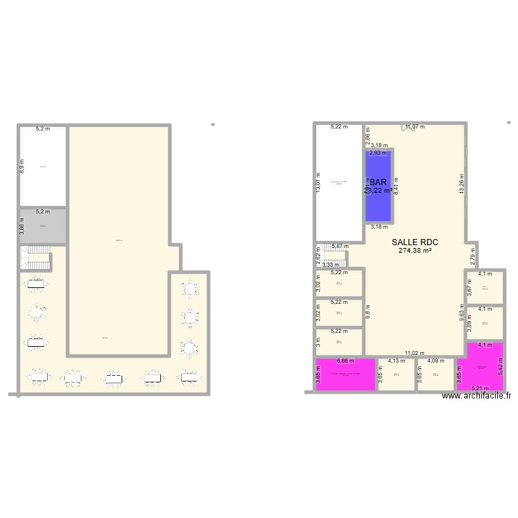 food court. Plan de 16 pièces et 1058 m2
