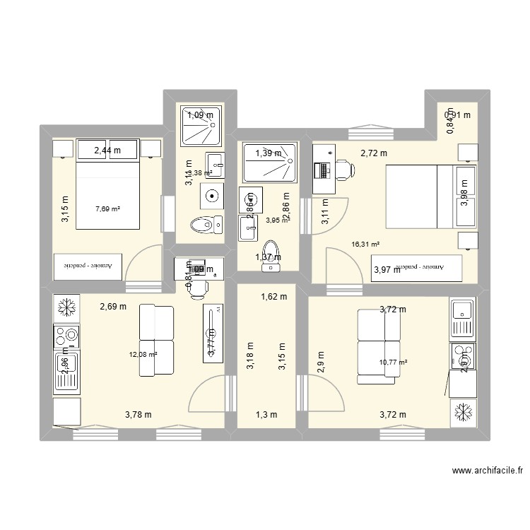 Studio RDC. Plan de 6 pièces et 54 m2
