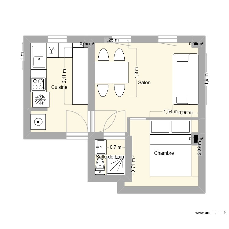 Appart louloutte 007. Plan de 7 pièces et 26 m2