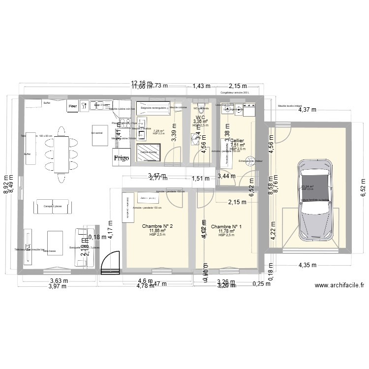 Plan Plein Pied SOULTZ. Plan de 6 pièces et 65 m2