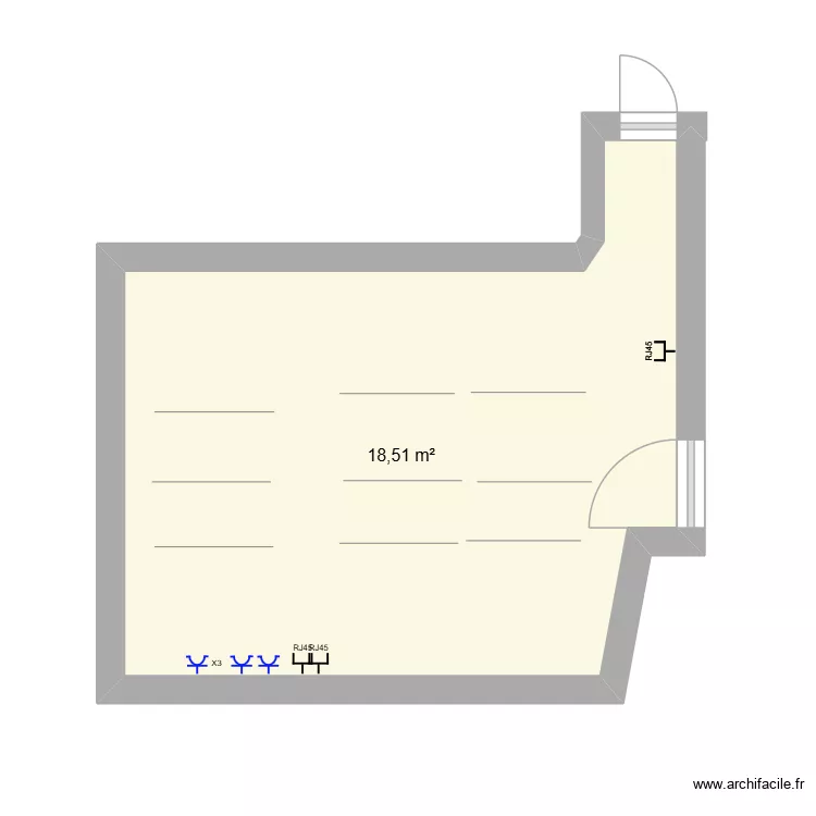 amine. Plan de 1 Pièce et 19 m²