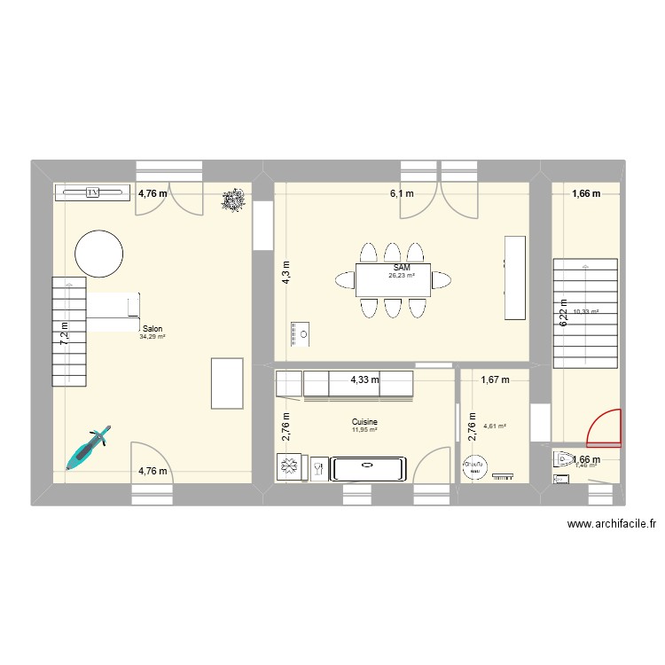 RDC ST JEAN-Bis. Plan de 6 pièces et 89 m2