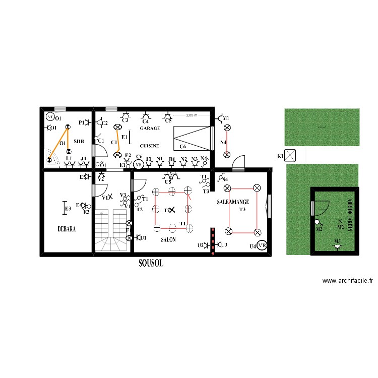 hgf. Plan de 5 pièces et 87 m2