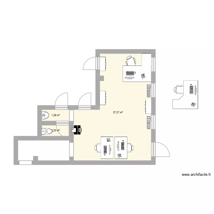 Futur bureau. Plan de 3  et 30 m²