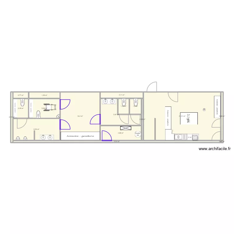 Toilette. Plan de 17  et 87 m²