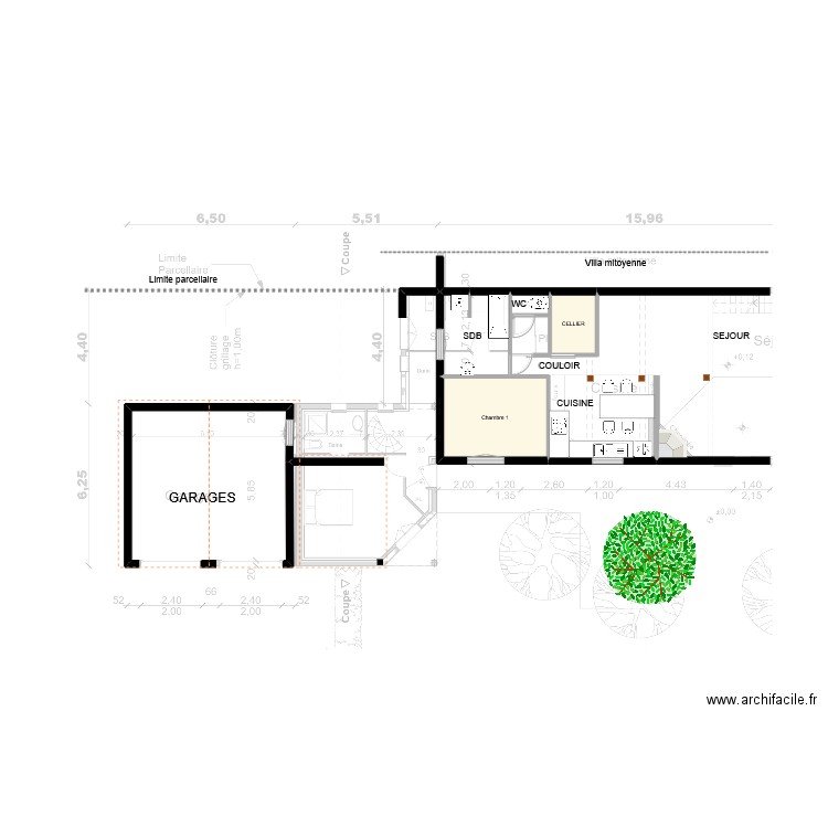 Abri extérieur été - plan masse. Plan de 2 pièces et 12 m2