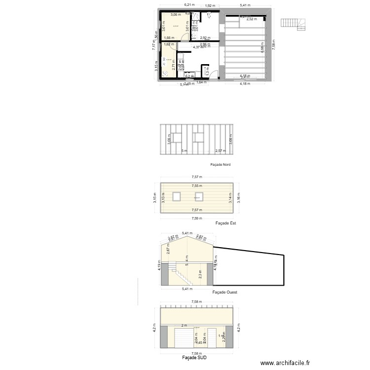 coupe plancher ouverture. Plan de 4 pièces et 71 m2
