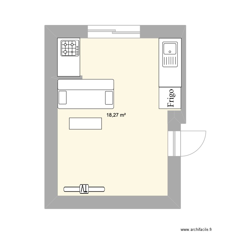 plan 3. Plan de 1 pièce et 18 m2