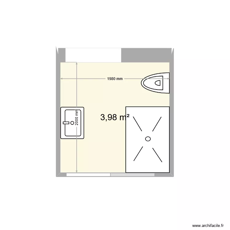 cabinet de toilette. Plan de 1  et 4 m²