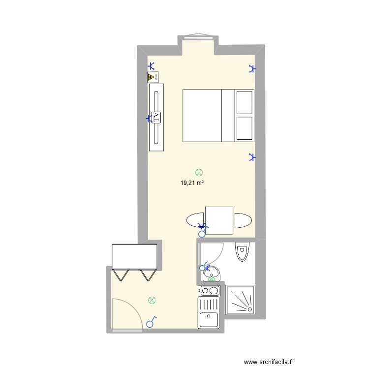 muzy 13 pascal. Plan de 1 pièce et 19 m2