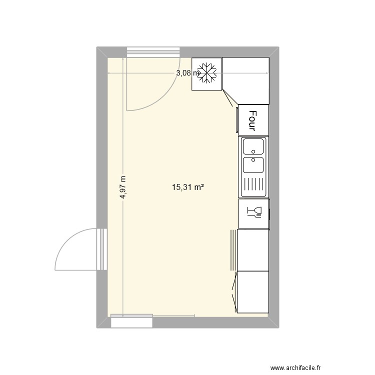 cuisine Guy. Plan de 1 pièce et 15 m2