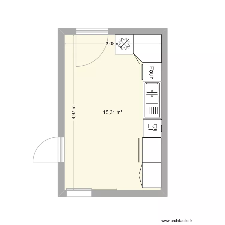 cuisine Guy. Plan de 1 pièce et 15 m²