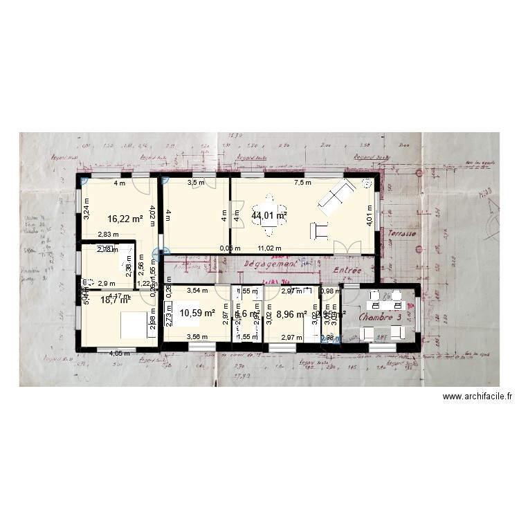 Maison Orthez v3. Plan de 7 pièces et 106 m2
