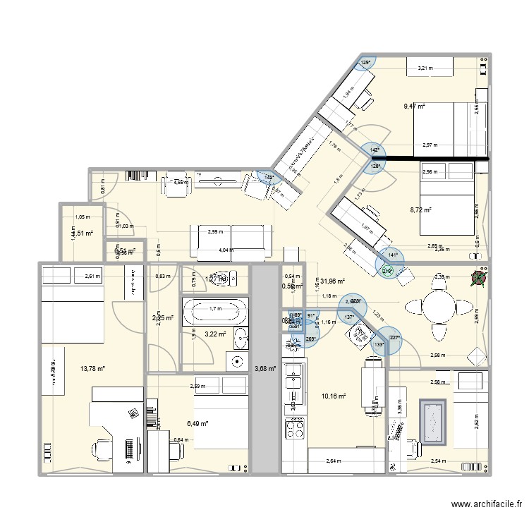 levallois12. Plan de 14 pièces et 94 m2