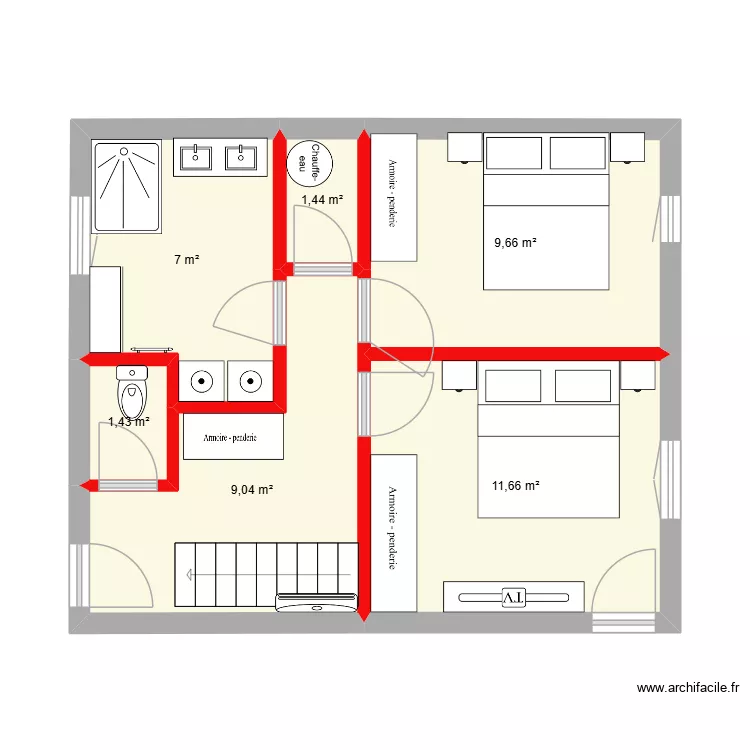 etages. Plan de 6 pièces et 40 m²