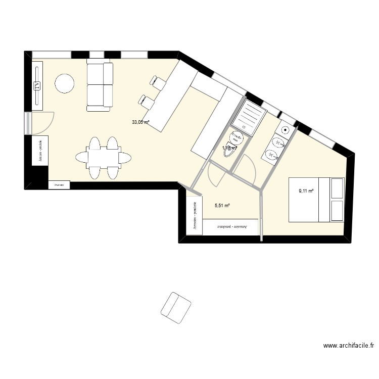 Appartement Antoine. Plan de 4 pièces et 49 m2