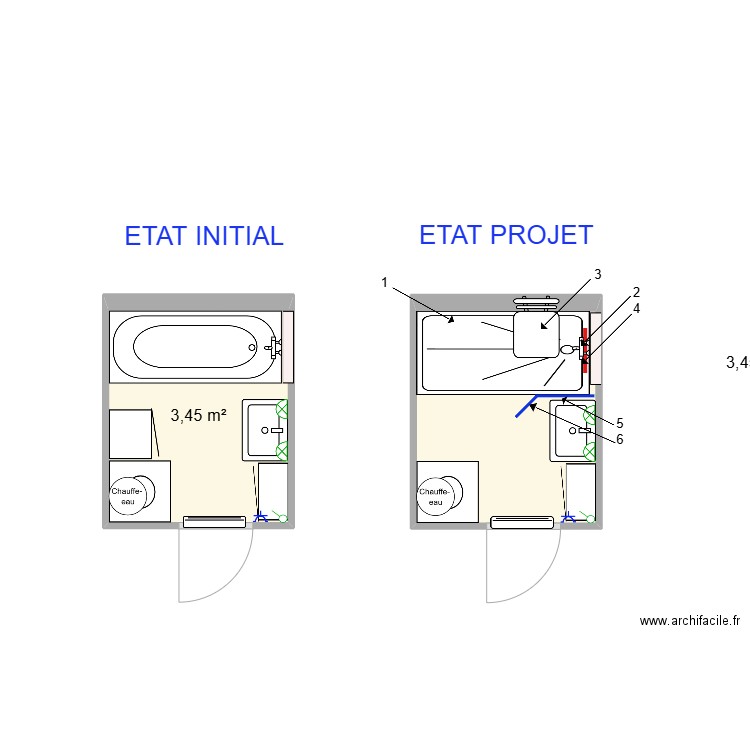 GOFFART. Plan de 2 pièces et 7 m2