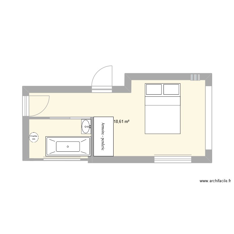 suite parentale. Plan de 1 pièce et 19 m2