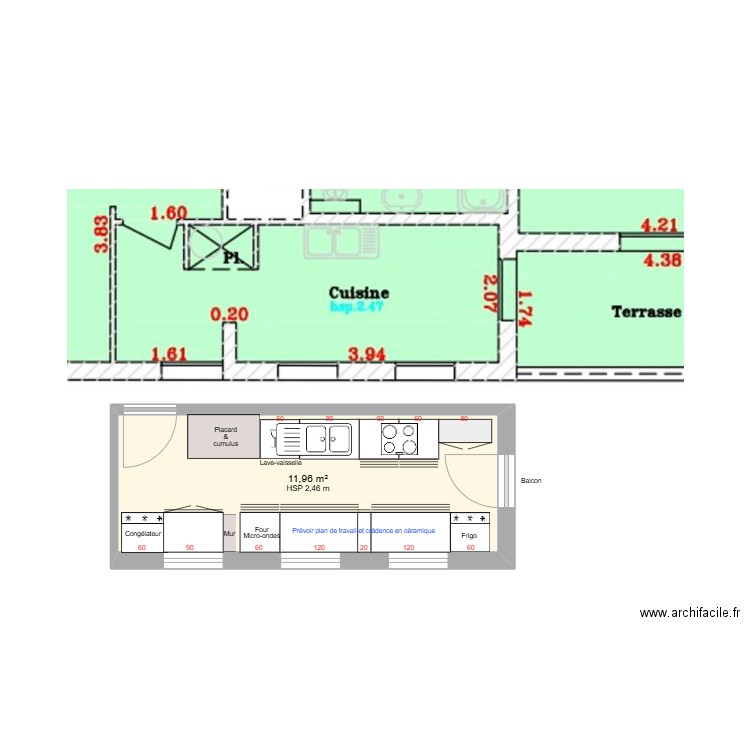 Cuisine. Plan de 1 pièce et 12 m2