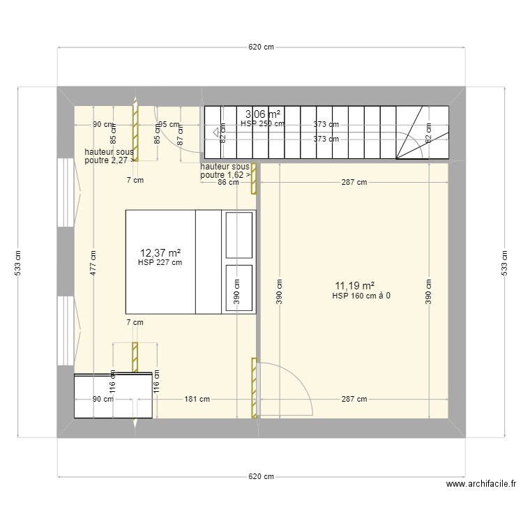 BOUSCAT R+2. Plan de 3 pièces et 27 m2