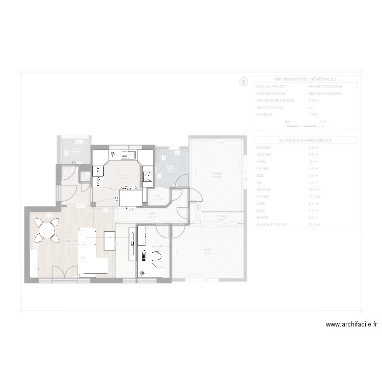 Projet Fourtane. Plan de 4 pièces et 46 m2