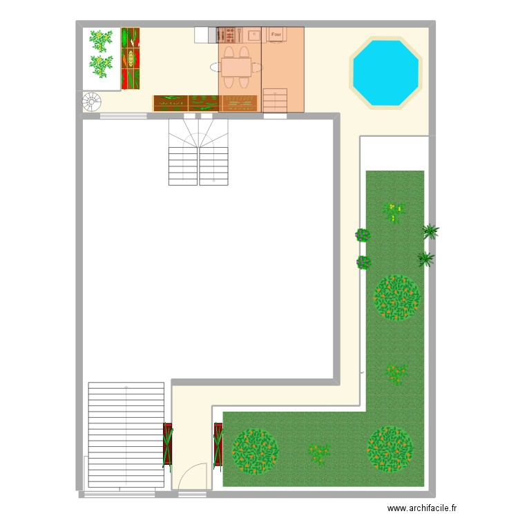jar. Plan de 2 pièces et 79 m2