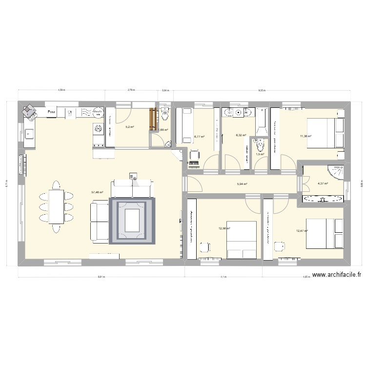 projet1: bureau. Plan de 11 pièces et 126 m2