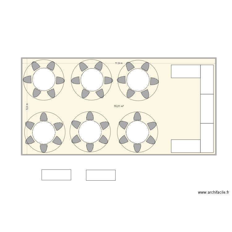 TABLES MARIAGE 2. Plan de 1 pièce et 70 m2