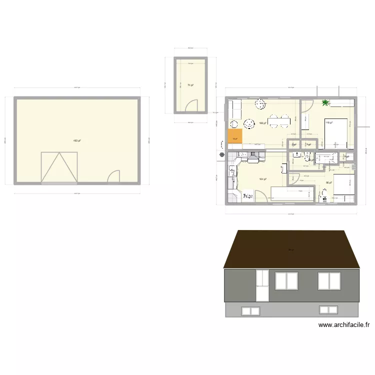 Rez-de-chauss&eacute;e_option_3. Plan de 10  et 107 m²