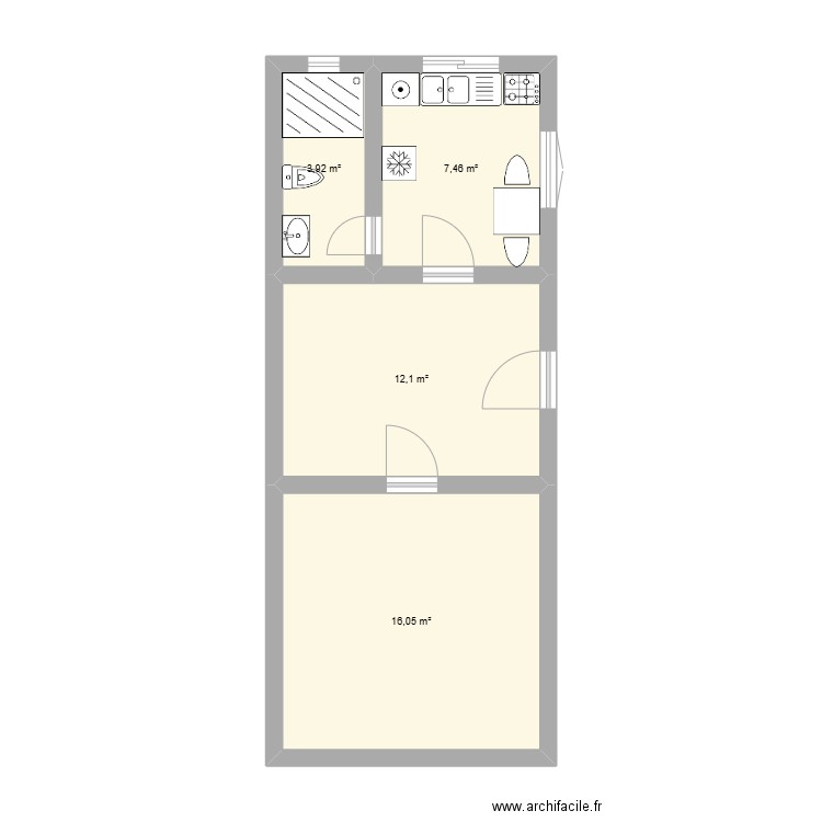 stud.88. Plan de 4 pièces et 40 m2