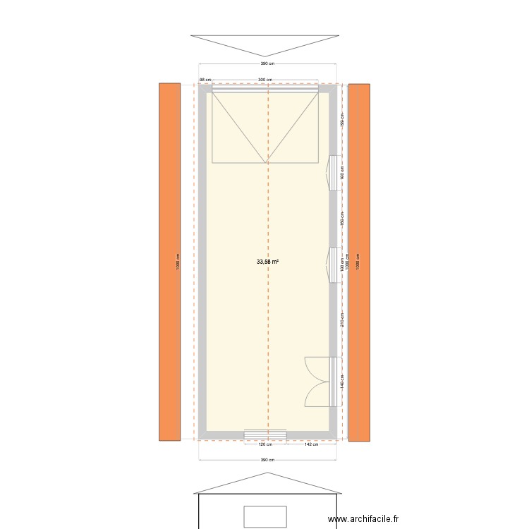 facade2. Plan de 1 pièce et 34 m2