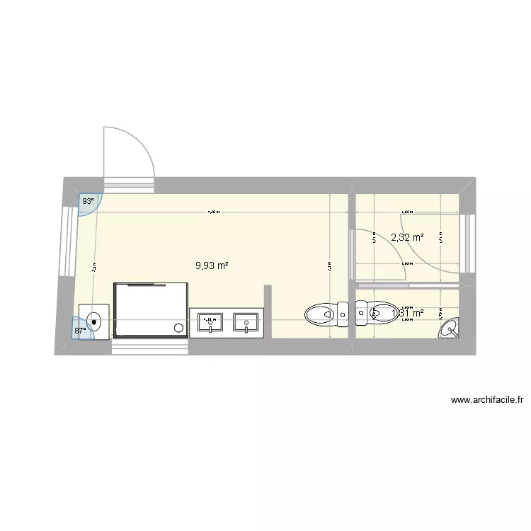 Salle de bain future. Plan de 3  et 14 m²