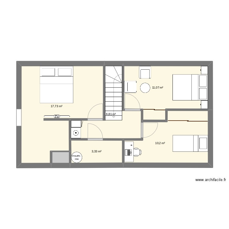 PAM HC etage 2 TC. Plan de 6 pièces et 50 m2