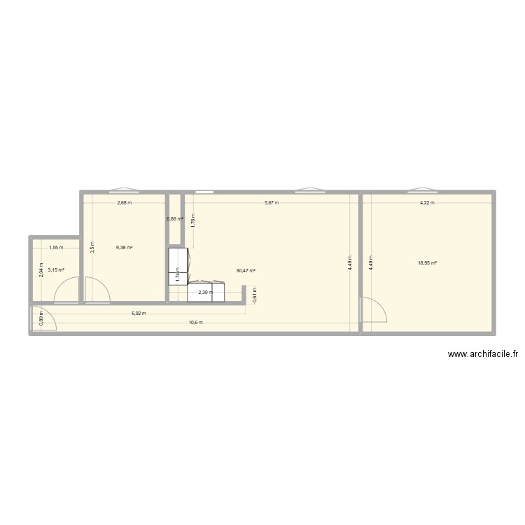 apt2. Plan de 5 pièces et 63 m2