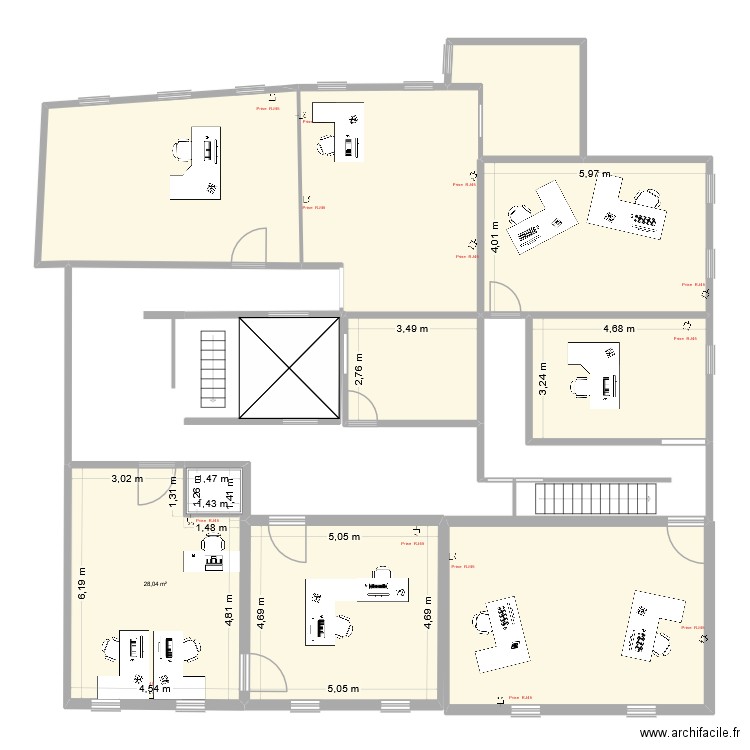 Triperie étage. Plan de 9 pièces et 199 m2