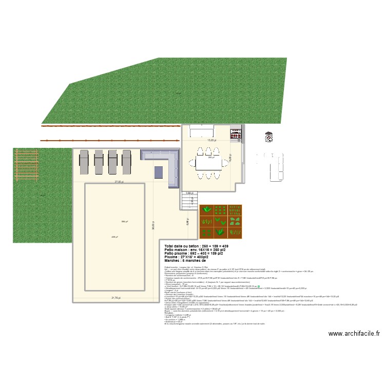 Aménagement Piscine et patio. Plan de 3 pièces et 153 m2