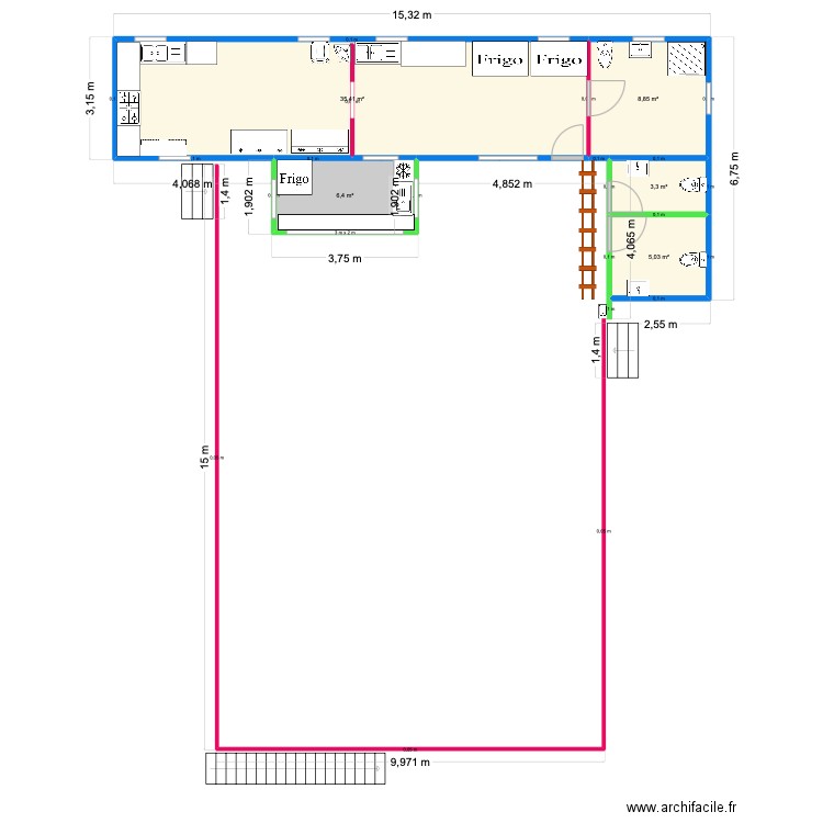 CUISINE JOYCE. Plan de 5 pièces et 59 m2