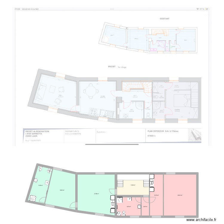 Etage gambetta. Plan de 8 pièces et 119 m2