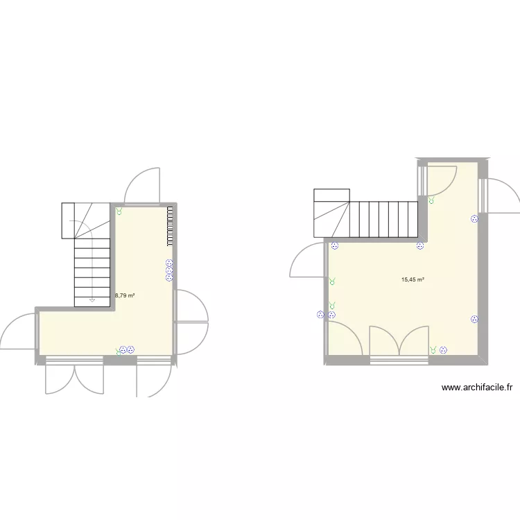 couloir 1 et RDC. Plan de 2 et 24 m² couloir 1 et RDC. Plan de 2 et 24 m²
