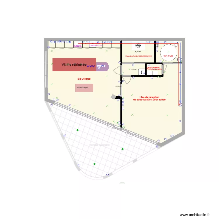 Local V15. Plan de 4 pièces et 86 m²