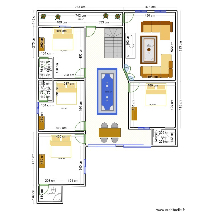 omar. Plan de 11 pièces et 150 m2