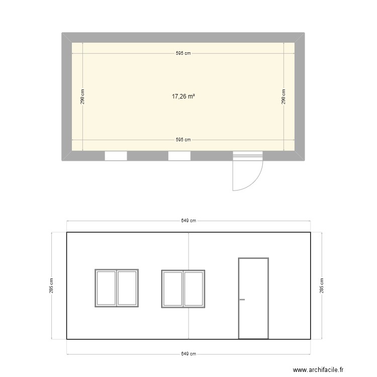 facade essai. Plan de 1 pièce et 17 m2