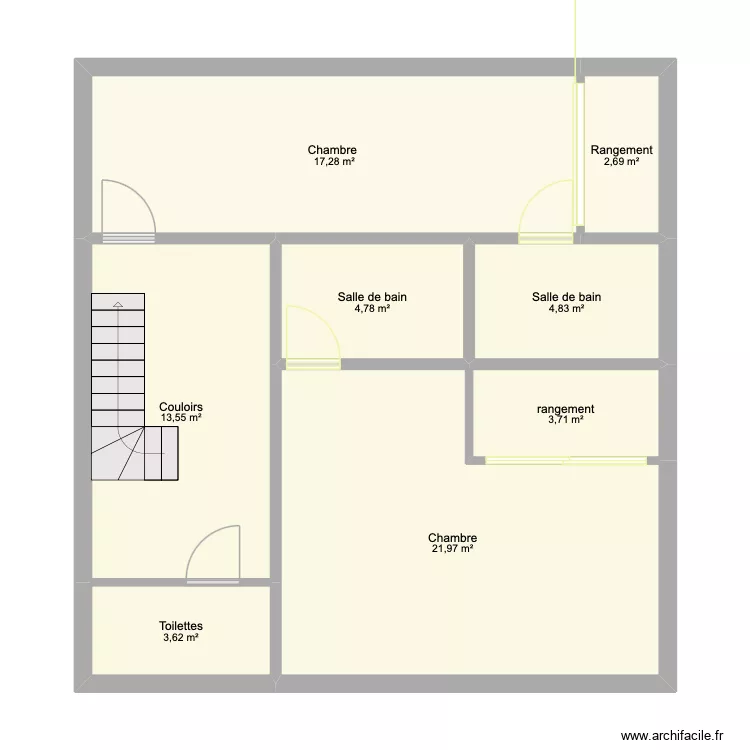 Plan maison Kadio étage. Plan de 8 Pièces et 72 m² Plan maison Kadio étage. Plan de 8 Pièces et 72 m²