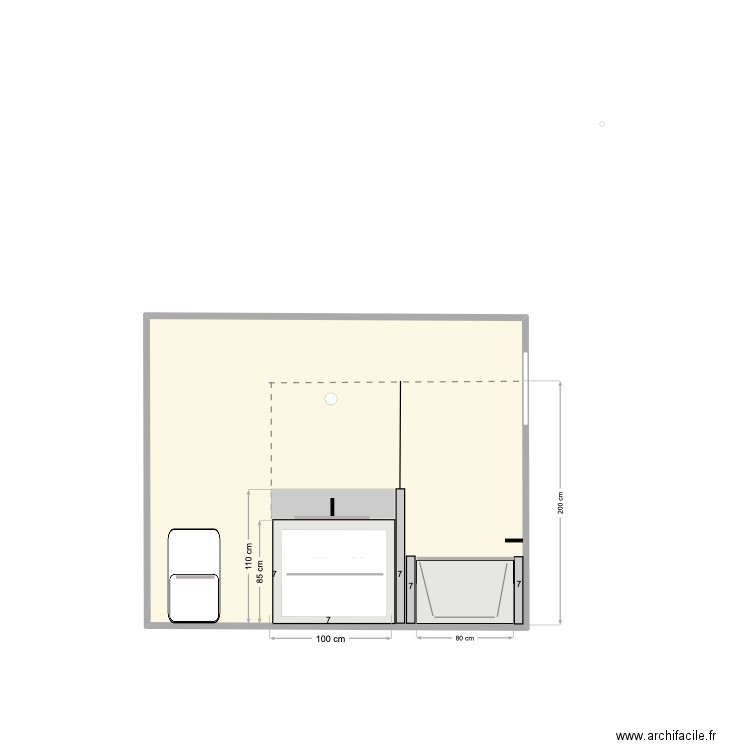 SDB 3 12 12 24. Plan de 1 pièce et 8 m2