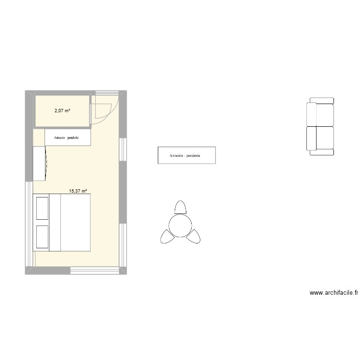 Studio_05. Plan de 2 pièces et 17 m2